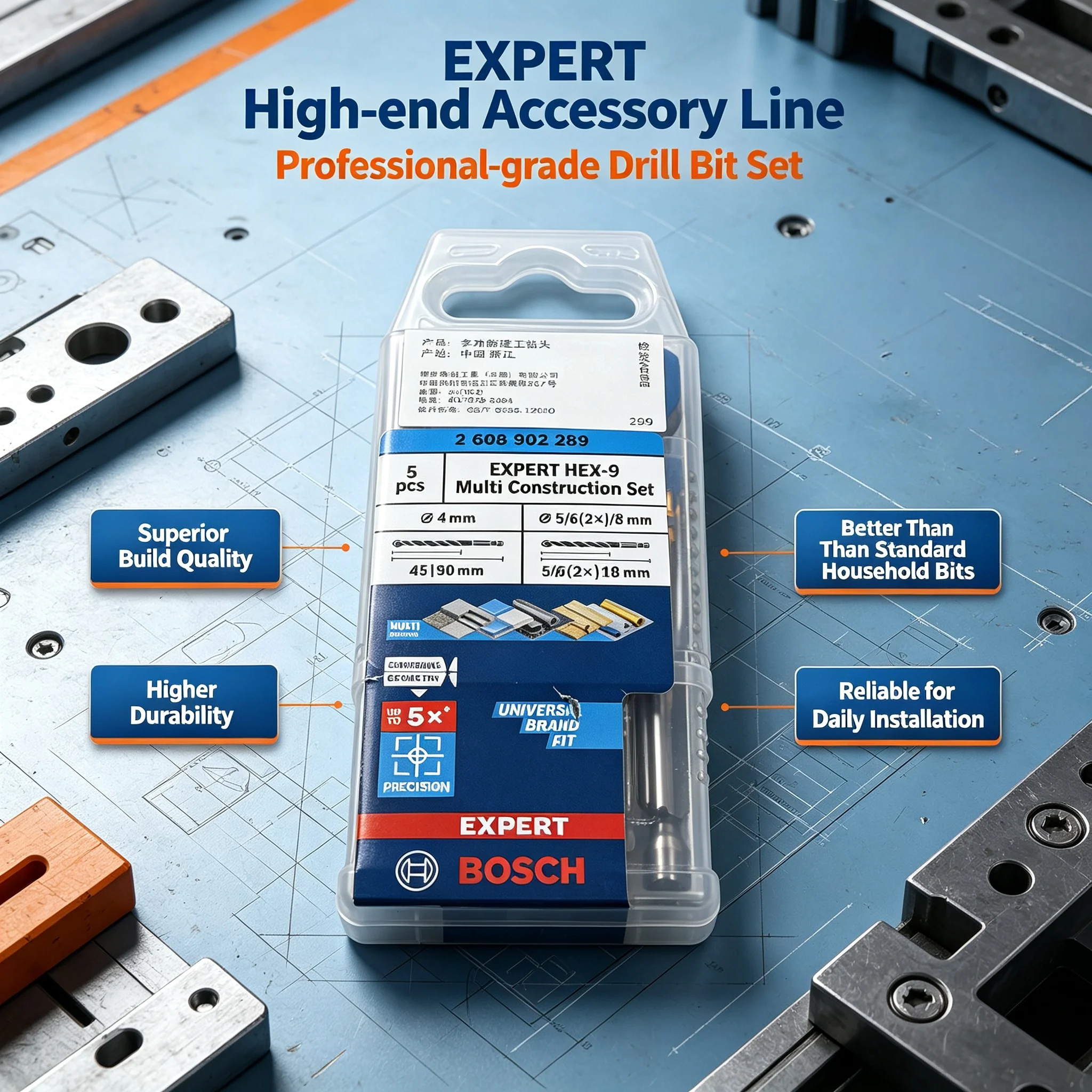 Drill Bit Set - BOSCH 2608902289 EXPERT HEX-9 Multi Construcion